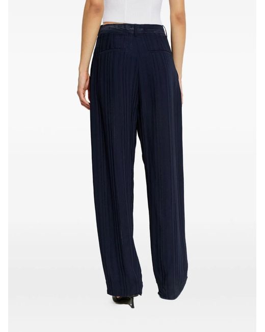 Victoria Beckham Blue Wide Trousers Embroidered Stripes