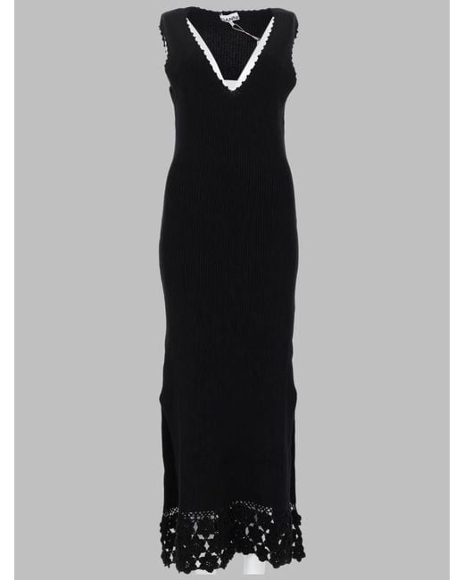 Ganni Black Abito Lungo Con Bordo