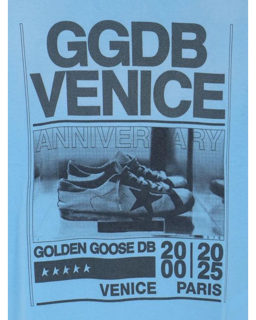 Golden Goose Deluxe Brand Blue Journey T-Shirt Dyed Gauze for men