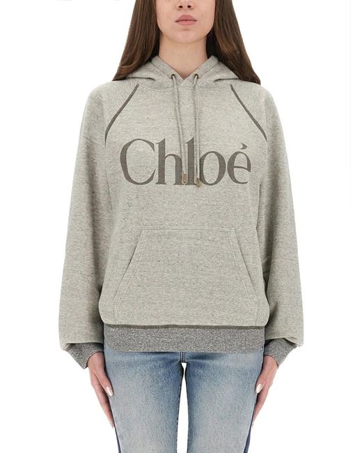 Chloé Gray Oversized Logo Hoodie