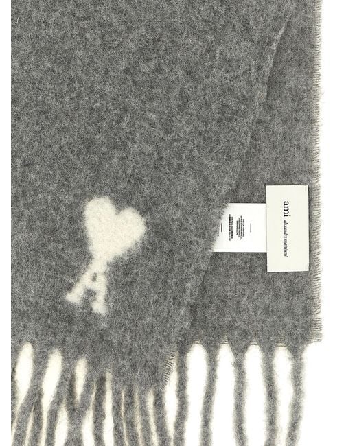 AMI Gray Alpaca Leather Foulard