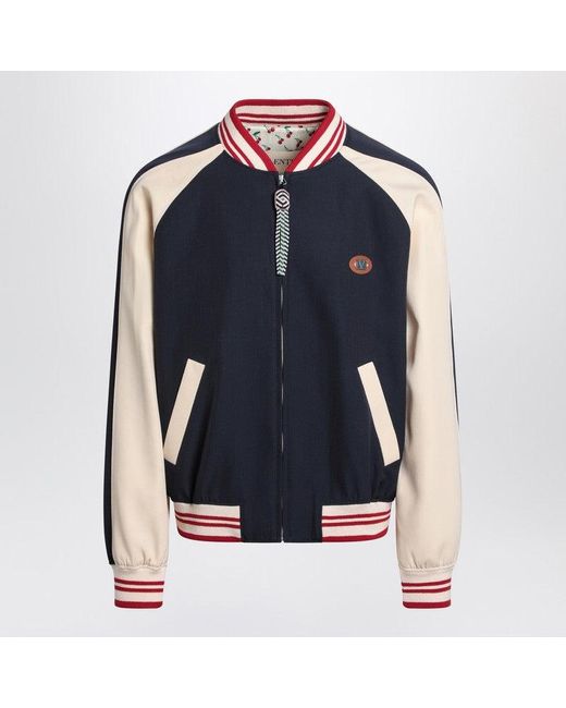 Valentino Blue Cream Bomber With Mixed Wool Vlogo for men