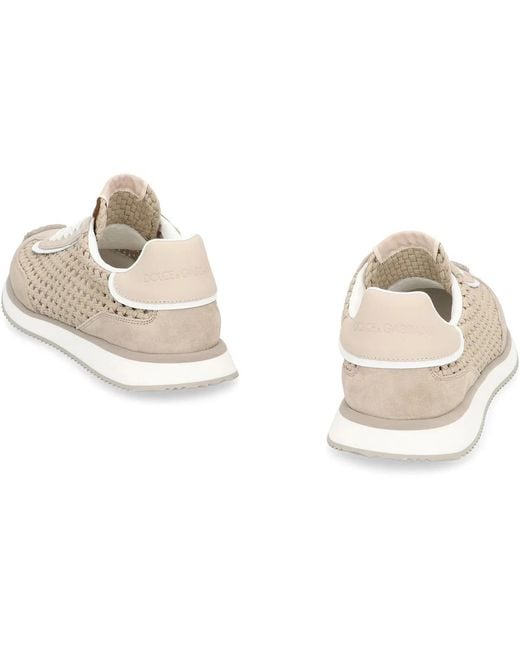 Dolce & Gabbana Natural Dolce & Gabbana Leather And Fabric Low-Top Sneakers for men