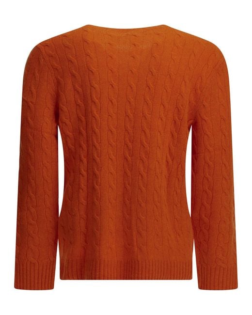 Polo Ralph Lauren Orange Wool And Cashmere Crew-Neck Sweater With Logo for men