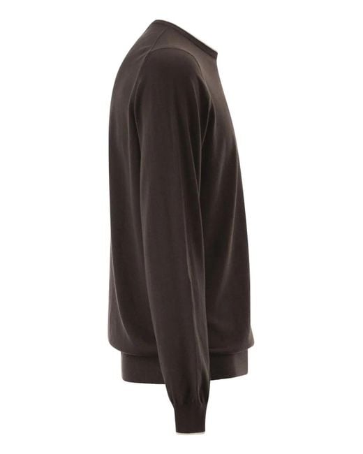 Fay Black Cotton Crew Neck Jumper for men