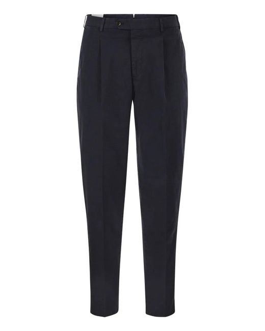 PT Torino Blue Stretch Cotton Tailored Trousers for men