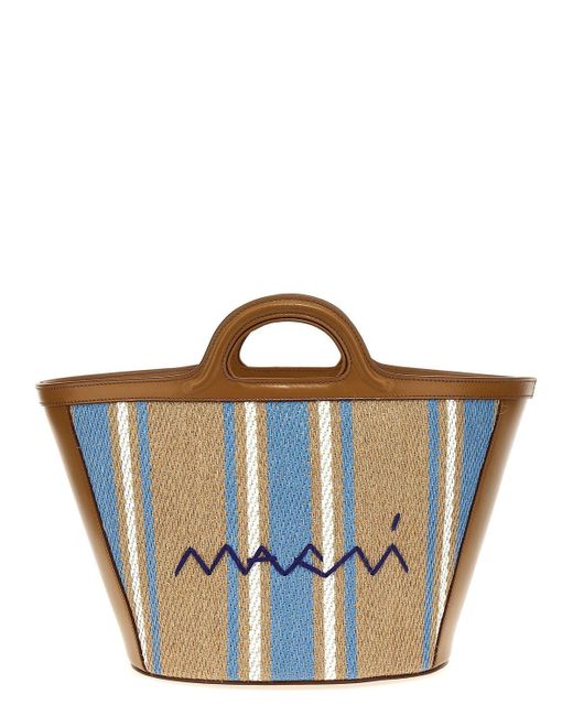 Marni Blue Embroidered Canvas Tropicalia Bucket Bag