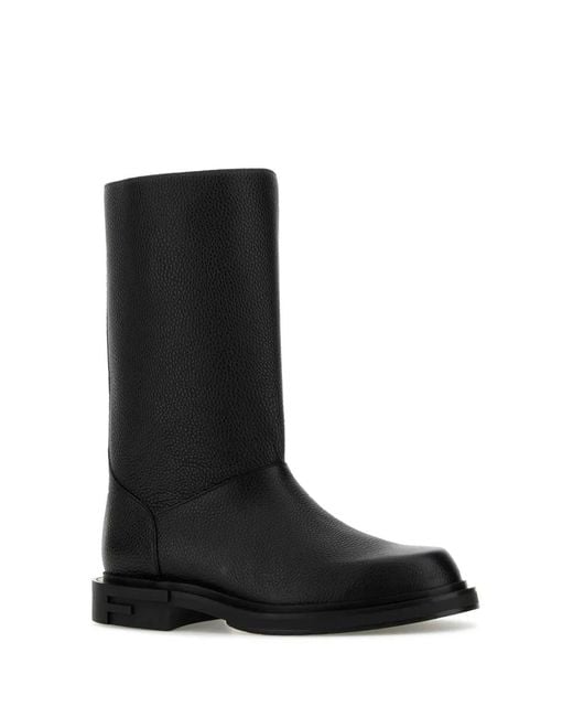 Fendi Black Leather Frame Boots for men
