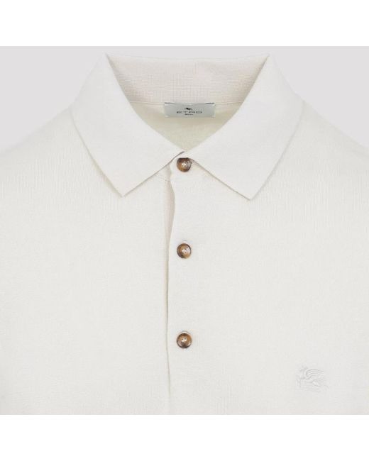 Etro White Knitted Cotton Polo Shirt for men