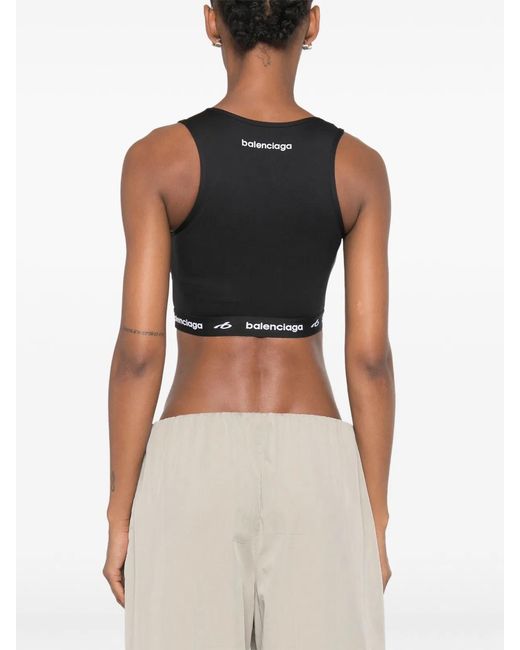 Balenciaga Black Logo-Print Cropped Tank Top