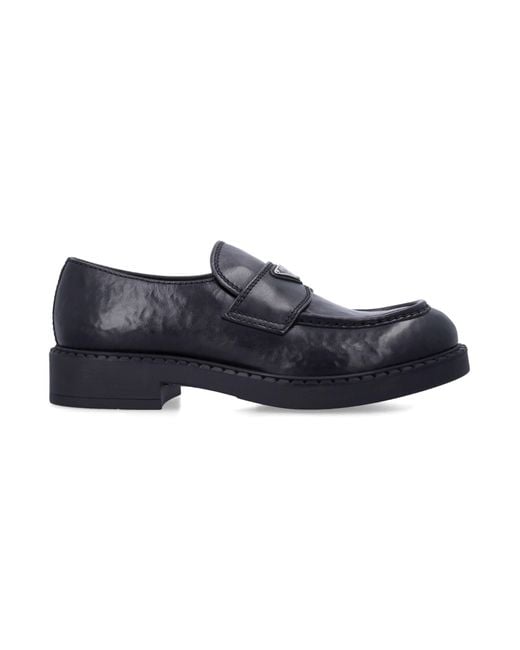 Prada Blue Aged Leather Loafers for men