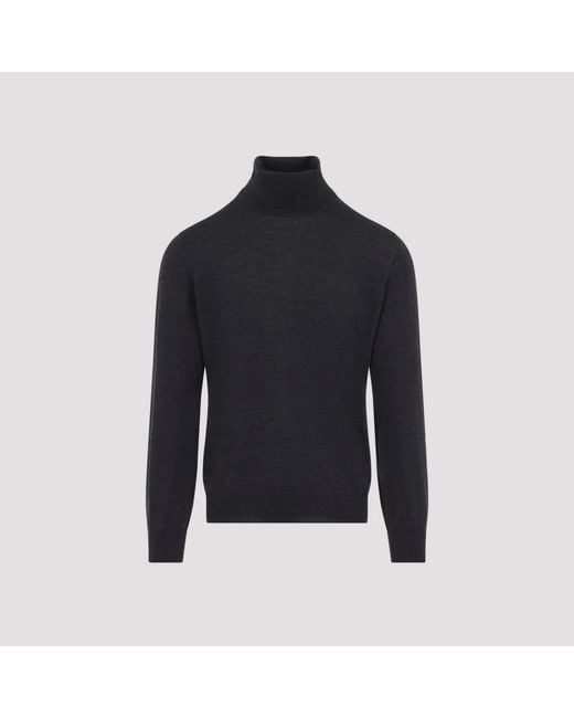 Brunello Cucinelli Blue Dark Virgin Wool Cashmere Turtleneck for men