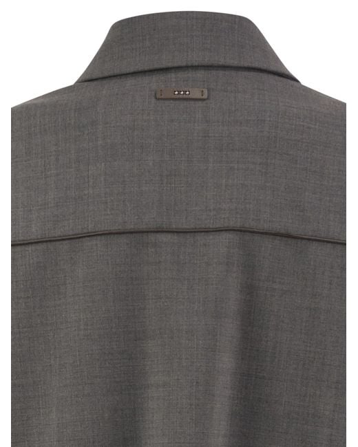 Peserico Gray Stretch Wool Blend Bomber Jacket