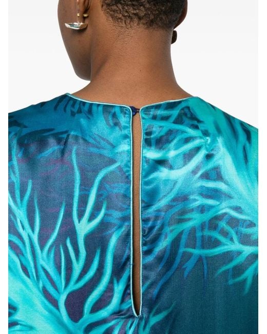 F.R.S For Restless Sleepers Blue Printed Silk Dress