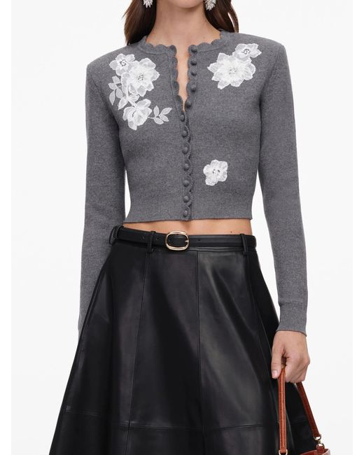 Self-Portrait White Lace Flower Knit Cardigan