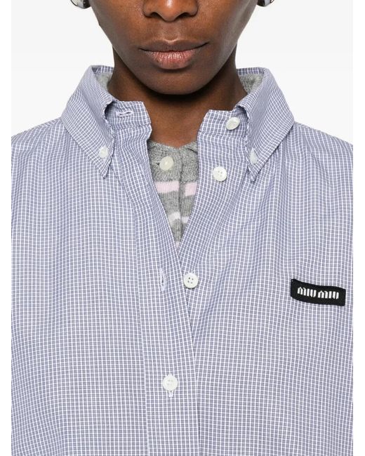 Miu Miu Blue Check Pattern Cropped Poplin Shirt