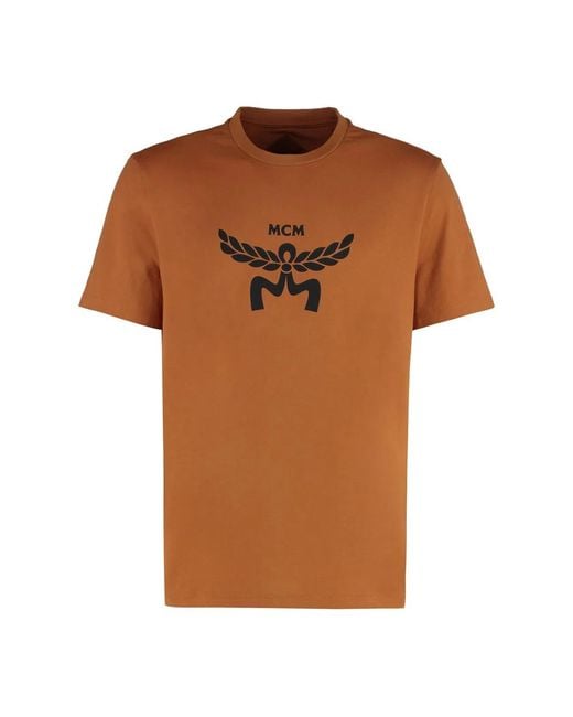 MCM Brown Cotton Crew-Neck T-Shirt for men