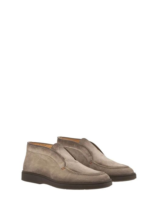 Santoni Brown Suede Leather Desert Boot for men