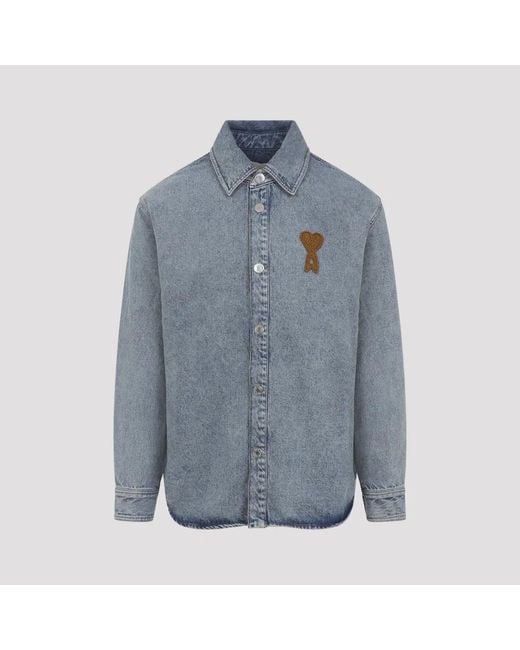 AMI Blue H Denim Jacket Light for men