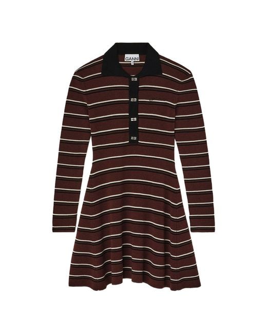 Ganni Brown Striped Polo Mini Dress