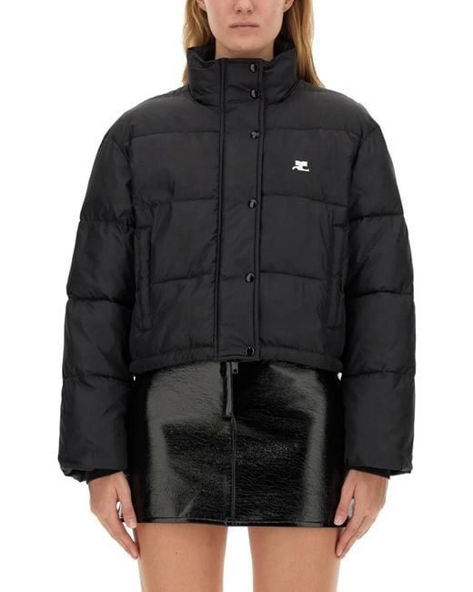 Courreges Black Down Jacket With Logo