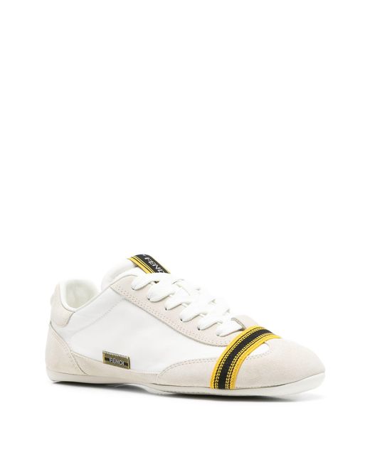 Fendi White Logo-Tag Panelled Sneakers