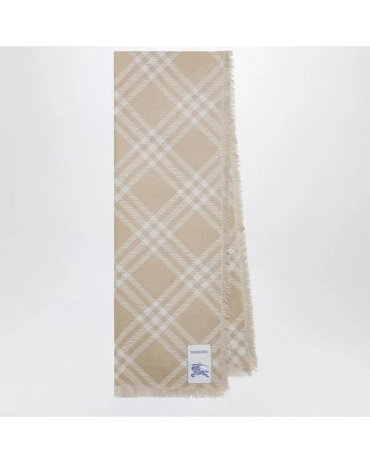Burberry Natural Ecru Check Silk And Wool Scarf