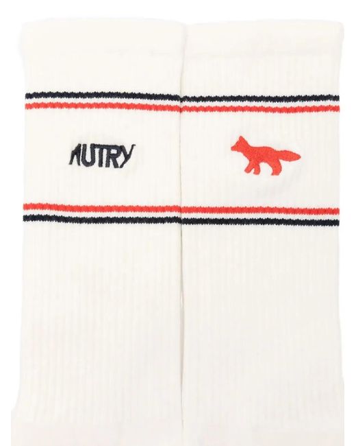 Autry X Maison Kitsune White Socks With Logo