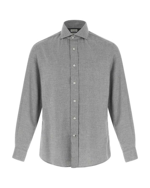 Brunello Cucinelli Gray Cotton Shirt for men