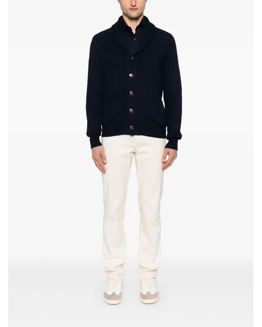 Brunello Cucinelli Blue English Rib Knit Cardigan for men