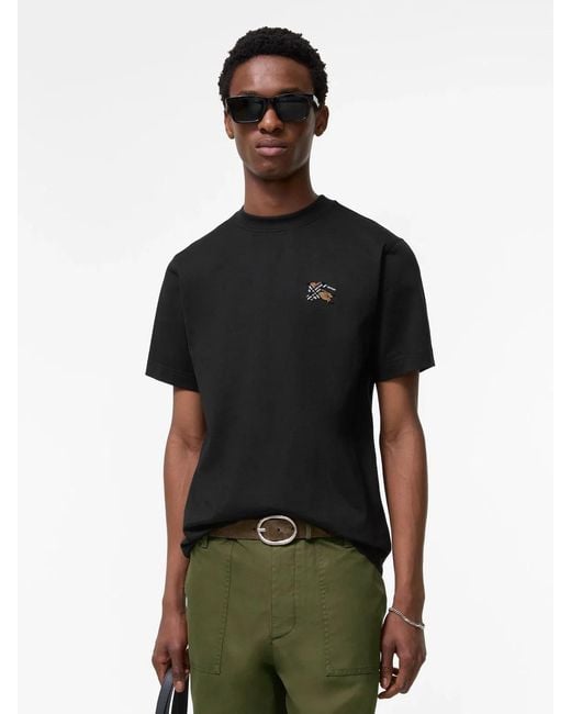 Burberry Black Equestrian Knight Embroidered Tufted Neck T-Shirt Size M for men