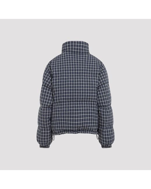 Miu Miu Blue Blu Bianco Reversible Checked Down Jacket