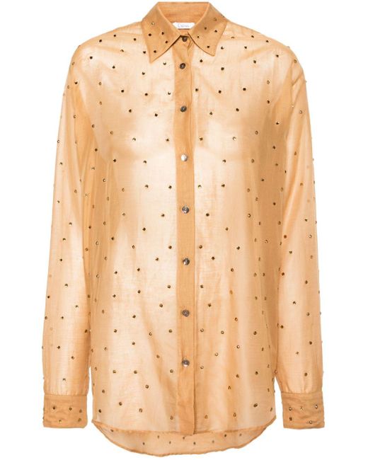 Oseree Natural Cotton-Silk Rhinestone Blouse