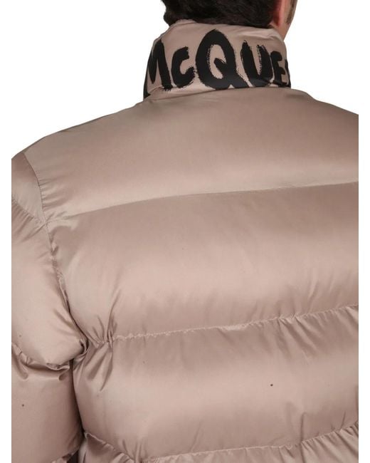McQueen Natural Graffiti Logo Print Down Jacket for men