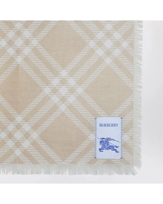 Burberry Natural Ecru Check Silk And Wool Scarf