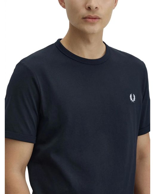Fred Perry Blue Cotton T-Shirt for men