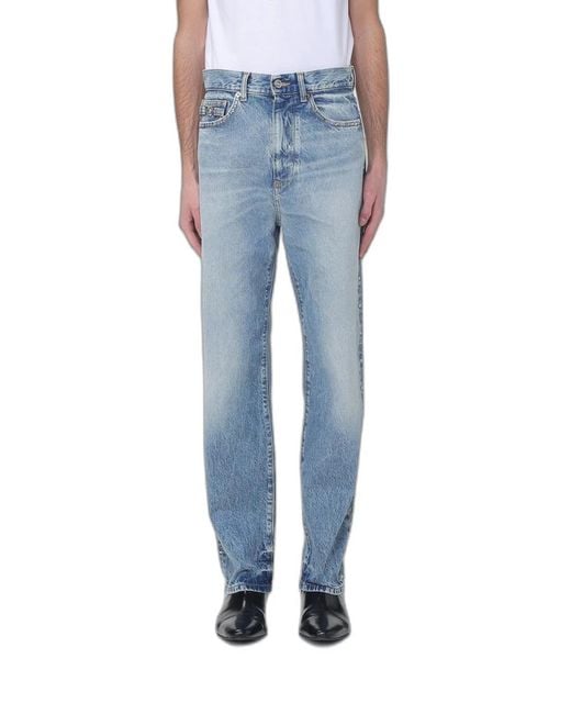 Versace Blue Washedeffect Jeans With Small Studs for men