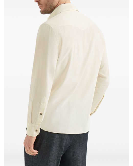 Brunello Cucinelli White Butter Leisure Fit Western Shirt for men
