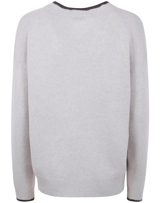 Brunello Cucinelli White Cashmere V Neck Sweater