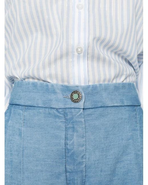 Via Masini 80 Blue Cotton Flared Trousers