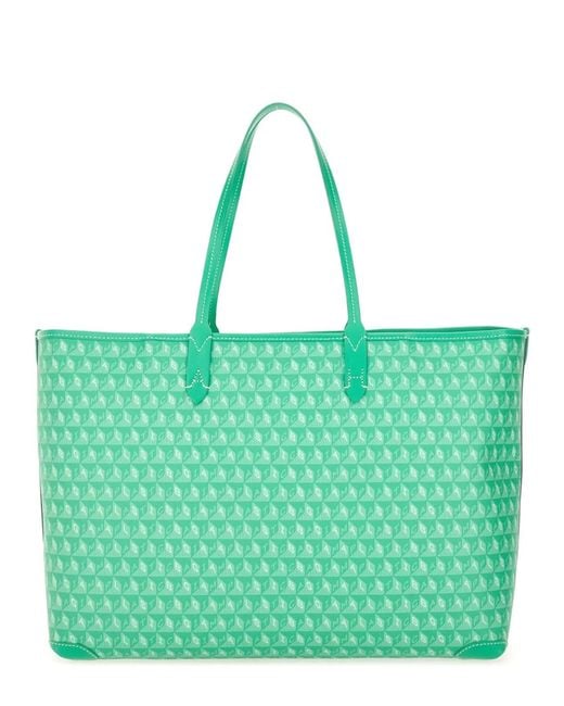 Anya Hindmarch Green Tote Bag With I Am A Plastic Bag Pattern