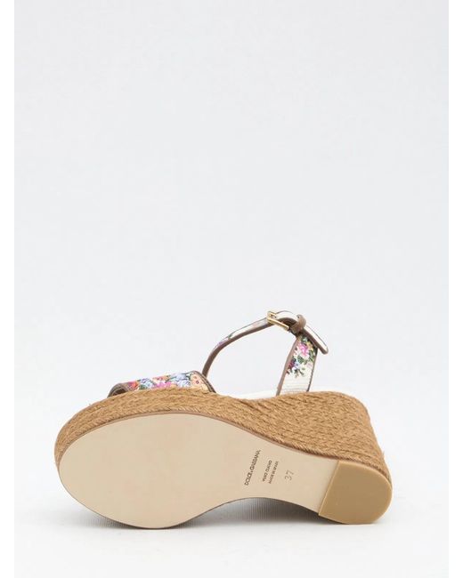Dolce & Gabbana White Dolce & Gabbana Wedge Sandals With Logo Embroidery