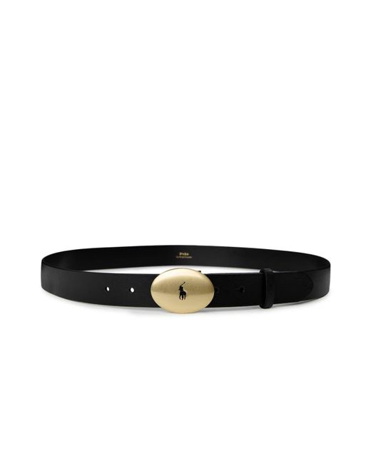 Polo Ralph Lauren Black Pony Logo Oval Buckle Leather Belt