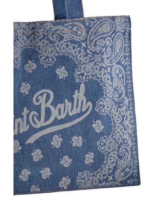 Mc2 Saint Barth Blue Denim Beach Tote Bag With Bandana Print