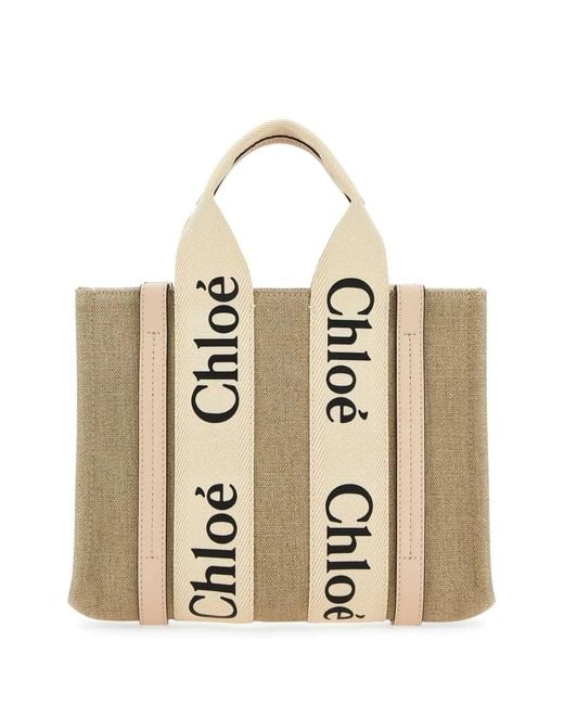 Chloé Natural Linen Calfskin Leather Handbag