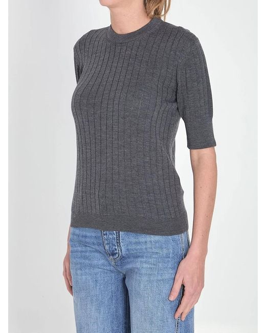 Bottega Veneta Gray Cotton Short Sleeve Sweater