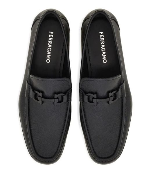 Ferragamo Black Grandioso2 Leather Loafers With Gancini Buckle for men