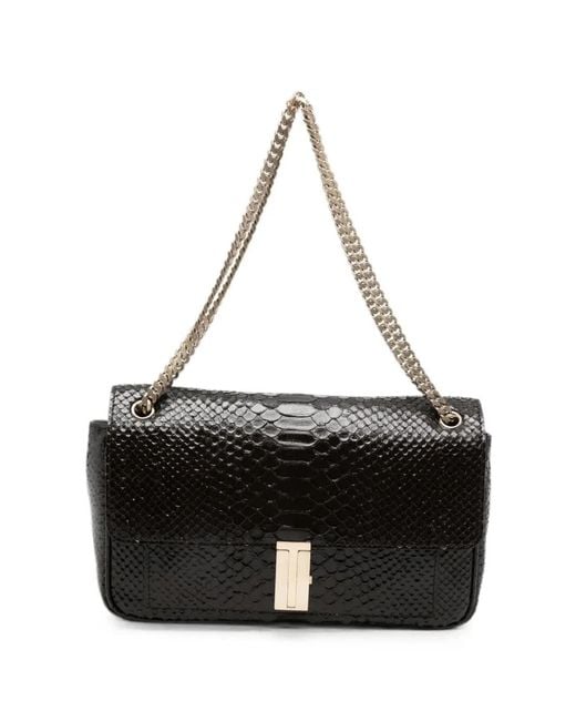 Tom Ford Black Semi Shiny Printed Python Chain Shoulder Bag
