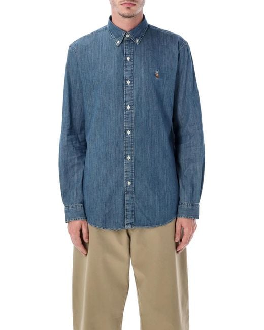 Polo Ralph Lauren Blue Custom-Fit Denim Shirt for men
