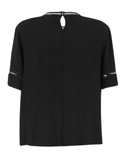 Fabiana Filippi Black Acetate And Silk Crêpe Blouse With Embroidered Trims